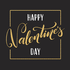 Fototapeta na wymiar Gold Valentine's day lettering for greeting card. Vector holiday design on black background
