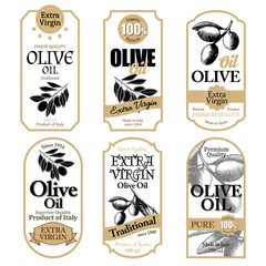 Set of white olive oil labels with hand drawn details - 134019185