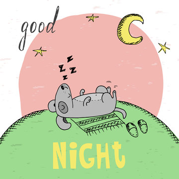 The lovely animation dog sleeps. Good night card