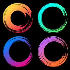 Grunge hand drawn colorful paintbrush circles. Curved brush stro