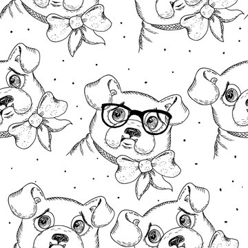 Black and white vector sketch of a dog. Vector pattern