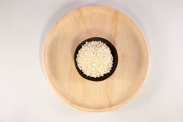 The sesame in wooden bowl. white sesame.