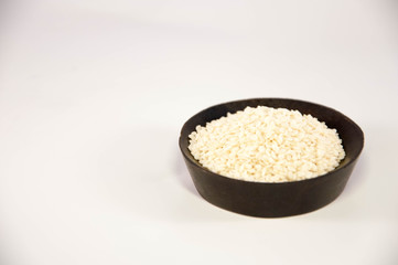 The sesame in wooden bowl. white sesame.