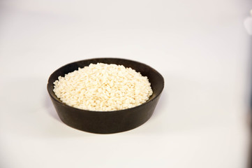 The sesame in wooden bowl. white sesame.