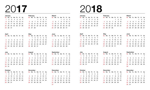 calendar for 2017 and 2018