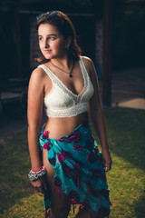 Young woman posing on the lawn