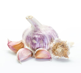 Fresh and colorful garlic isolated on white background