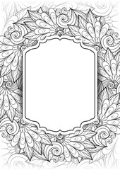 Vector Monochrome Floral Template with Place for Text