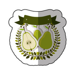 middle shadow sticker colorful with olive crown with pears set vector illustration