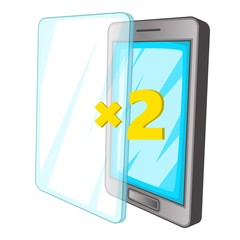 Phone and additional glass icon, cartoon style