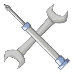 Wrench and screwdriver icon, cartoon style