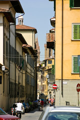 Perspective on a secluded street in Florence, Italy. The moment when life in the city if stopped.