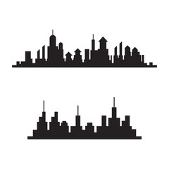 City skylines silhouette, cityscape set, black isolated on white background, vector illustration.