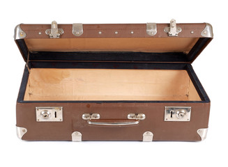 Old leather suitcase on a white background