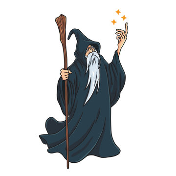 Wizard Cartoon Character Design Mascot Vector Illustration Stock