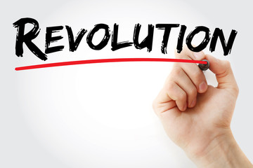 Hand writing Revolution with marker, concept background