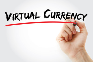 Hand writing Virtual currency with marker, concept background
