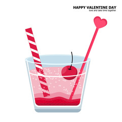 Illustration vector isolated of Italian strawberry soda with cherry on Valentine Day concept.