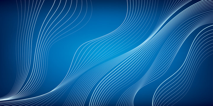 Waves of white lines, blue mesh background, abstract wallpaper, vector design 