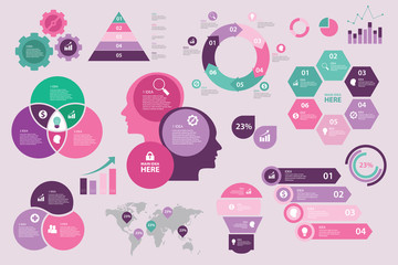 Infographic design set collection purple pink tosca Eps vector