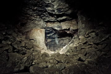 Old abandoned limestone mine Gurievsky in Byakovo, Tula Region