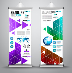 Advertisement roll up business flyer or brochure banner with vertical design