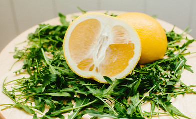 Citrus fruit on Arugula