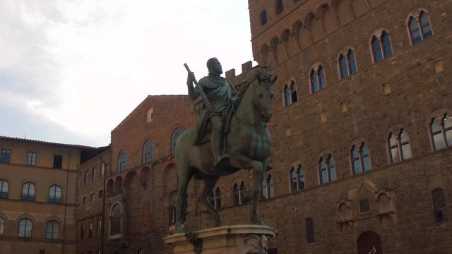 The statue of Cosimo I de Medici on Piazza della Signoria in Florence, Italy