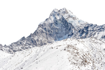 Snowy peak isolated over white background (Ama Dablam in the Everest region
