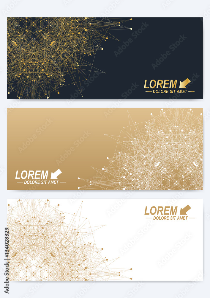 Aufkleber Modern set of vector banners. Geometric abstract presentation with golden mandala. Molecule and communication background for medicine, science, technology, chemistry. Digital or science representation