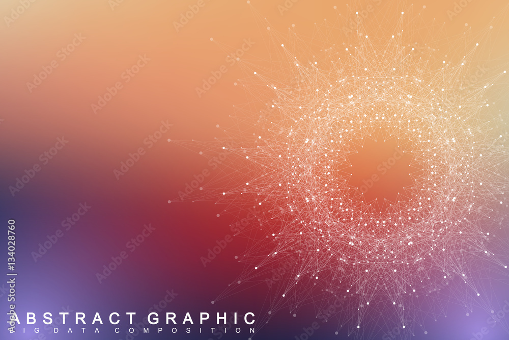 Poster Big data complex. Graphic abstract background communication. Perspective backdrop of depth. Minimal array with compounds lines and dots. Digital data visualization. Vector illustration.