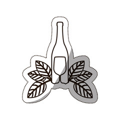 sticker medium shade of bottle wine and goblet vector illustration