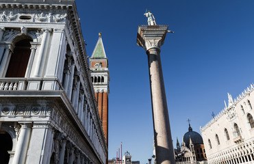 Fototapeta na wymiar San Marco place with Campanile in Venice, Italy, perspective and vansihing point