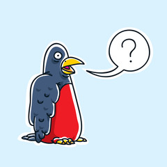 A cartoon Robin bird sits puzzled and asks a question with a speech bubble.