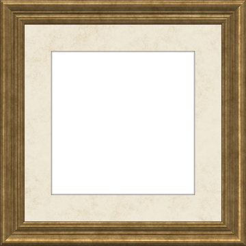 Golden picture frame with beige passepartout.