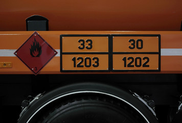 Special signs on the car carrying dangerous goods