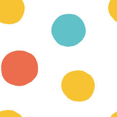 Seamless multicolored baby vector free hand doodle polka dot texture, dry brush ink art.