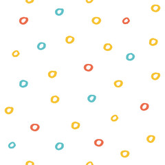 Seamless multicolored baby vector free hand doodle circle texture, dry brush ink art.