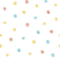 Seamless multicolored baby vector free hand doodle circle texture, dry brush ink art.