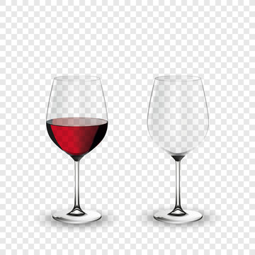 Wine glass, empty and with red wine, transparent vector illustration, eps 10, isolated