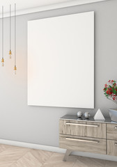 Mock up poster with light wall interior background, 3d render