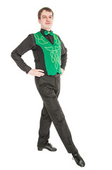 Young man in costume for irish dance isolated