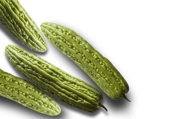 Bitter melon isolated on white background, Momordica charantia L.Cucurbitaceae, Bitter cucumber-chinese