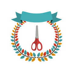colorful olive crown with ribbon and scissors vector illustration