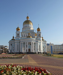 Fototapeta na wymiar View at the cathedral of St Warrior Admiral Feodor Ushakov in Saransk, Mordovia. Russian Federation