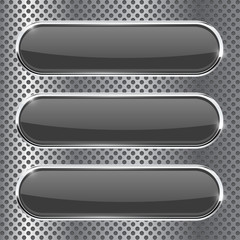 Black oval buttons on metal perforated background