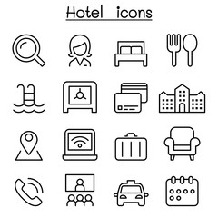 Hotel icon set in thin line style