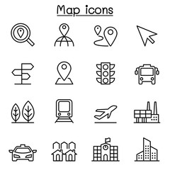 Fototapeta premium Maps & Symbol icon set in thin line style
