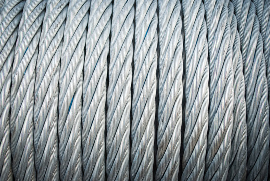A shot of a roll of industrial steel cable. Heavy duty steel wire