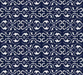 Seamless Blue Japanese Background Curve Spiral Round Frame